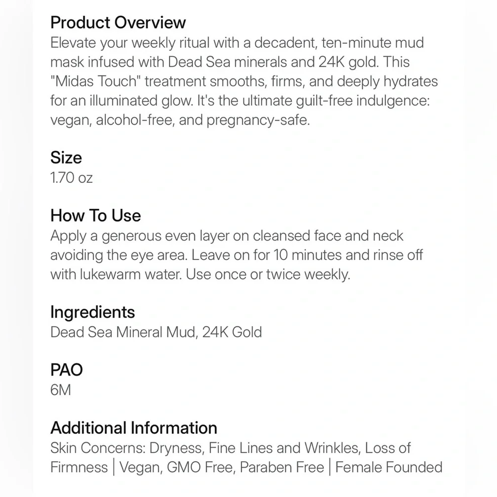 AHAVA 24k Gold Mineral Mud Mask for Illuminating Glow - Vegan Pregnancy-safe